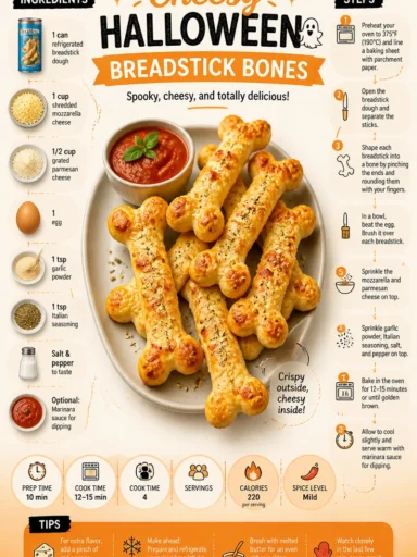 Cheesy Halloween breadstick bones shaped like skulls and bones for festive occasions