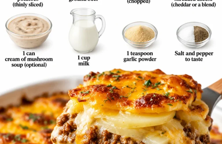 Cheesy Hamburger Potato Casserole served in a baking dish