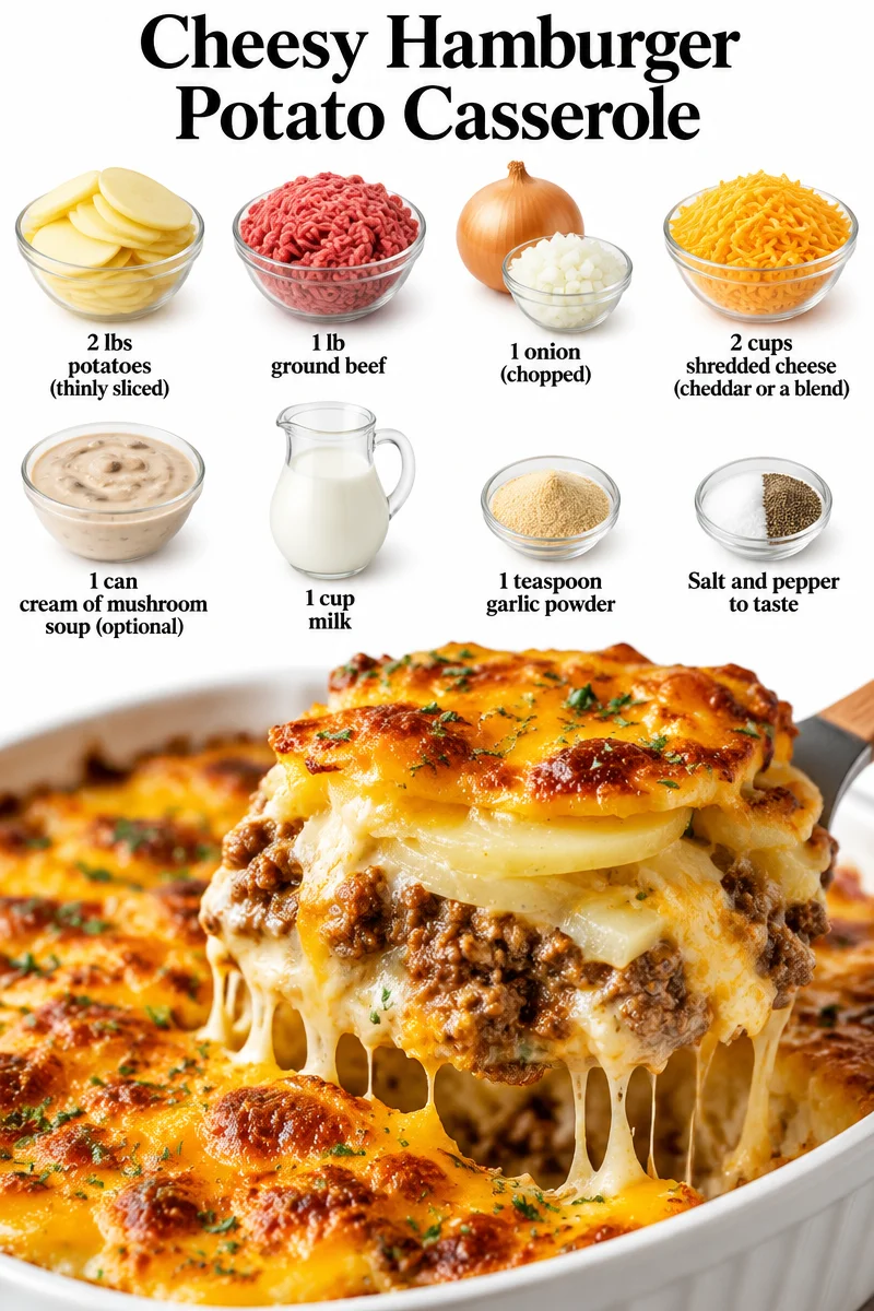 Cheesy Hamburger Potato Casserole served in a baking dish