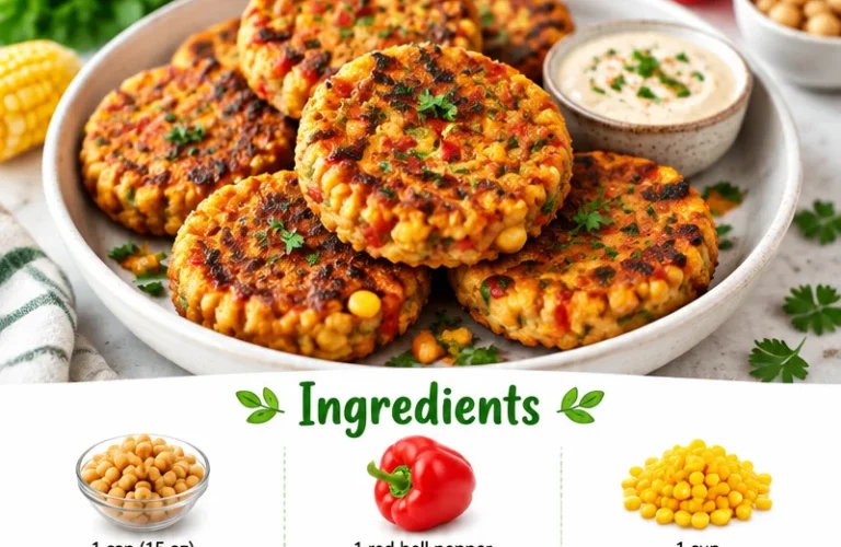 Chickpea fritters with veggies served on a plate as a high-protein vegan snack.