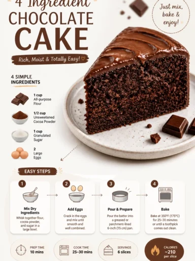 Delicious homemade chocolate cake made with 4 simple ingredients