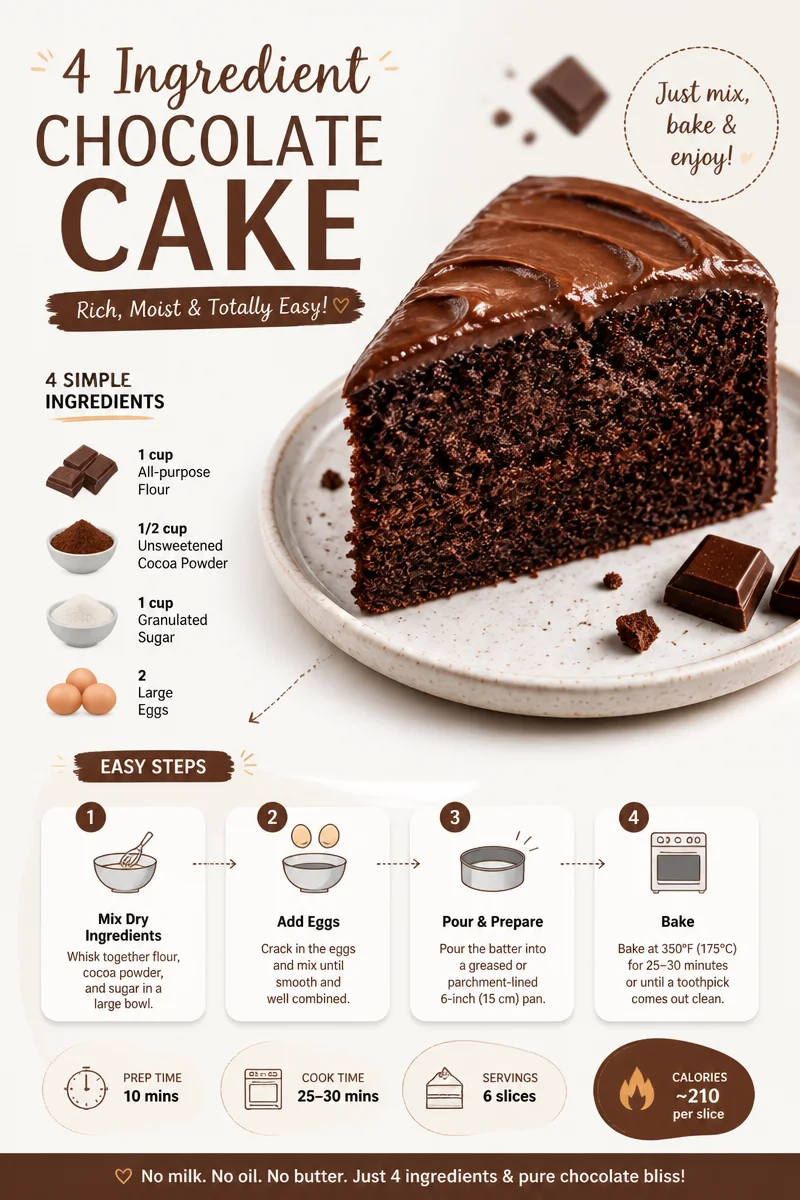 Delicious homemade chocolate cake made with 4 simple ingredients