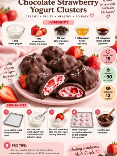 Chocolate Strawberry Yogurt Clusters with fresh strawberries and yogurt