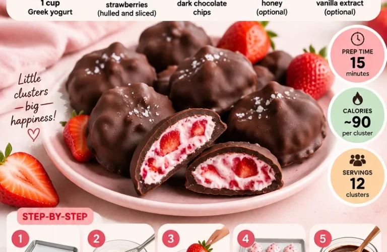Chocolate Strawberry Yogurt Clusters with fresh strawberries and yogurt