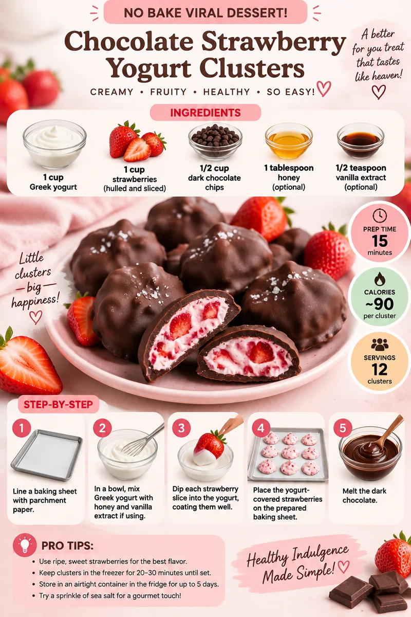 Chocolate Strawberry Yogurt Clusters with fresh strawberries and yogurt