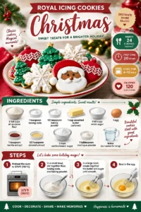 A beautifully decorated plate of Christmas Royal Icing Cookies in festive designs.