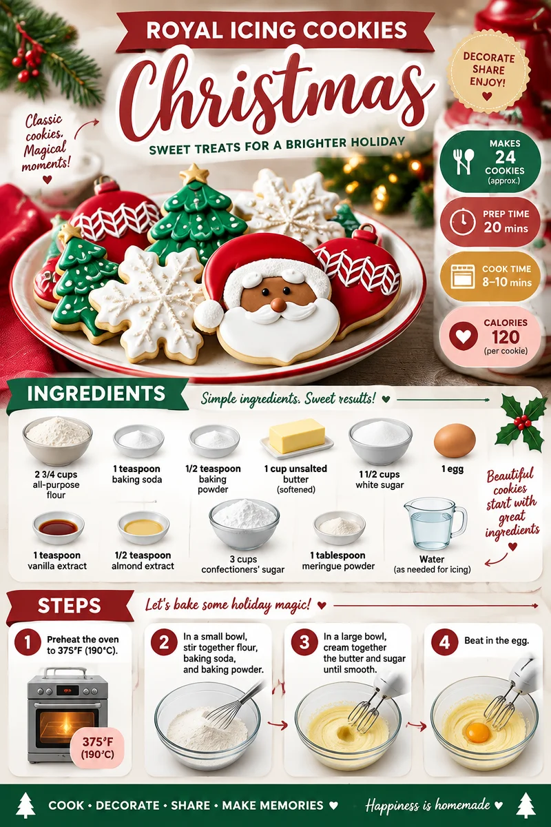 A beautifully decorated plate of Christmas Royal Icing Cookies in festive designs.
