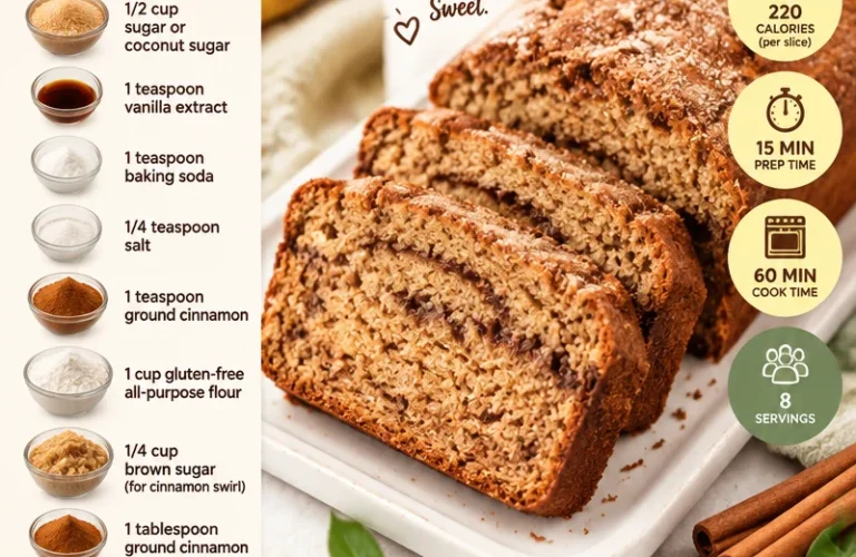 Gluten-free, dairy-free cinnamon swirl banana bread slice on a plate
