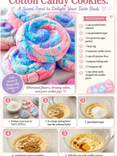 Delicious cotton candy cookies garnished with colorful sprinkles.