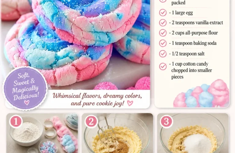 Delicious cotton candy cookies garnished with colorful sprinkles.