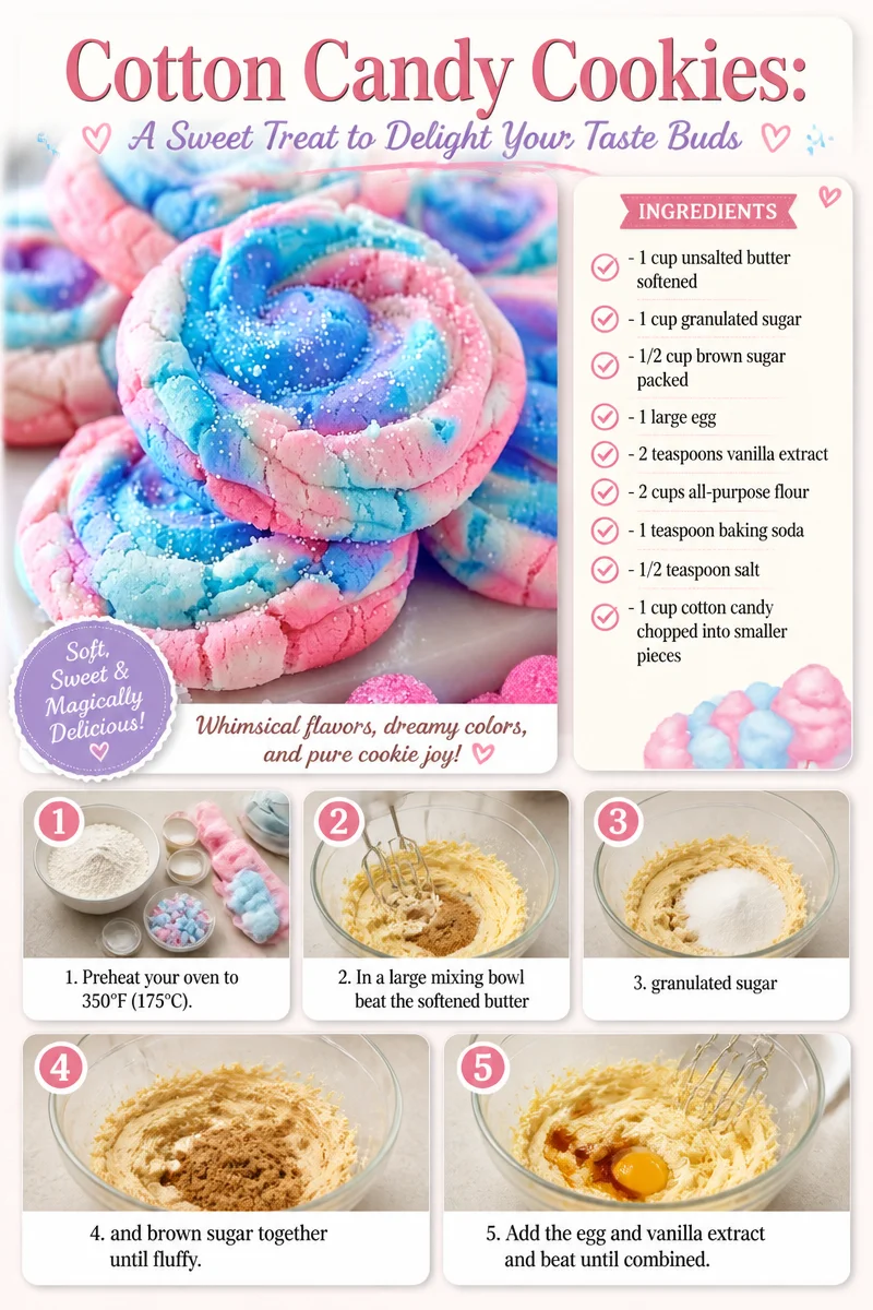 Delicious cotton candy cookies garnished with colorful sprinkles.
