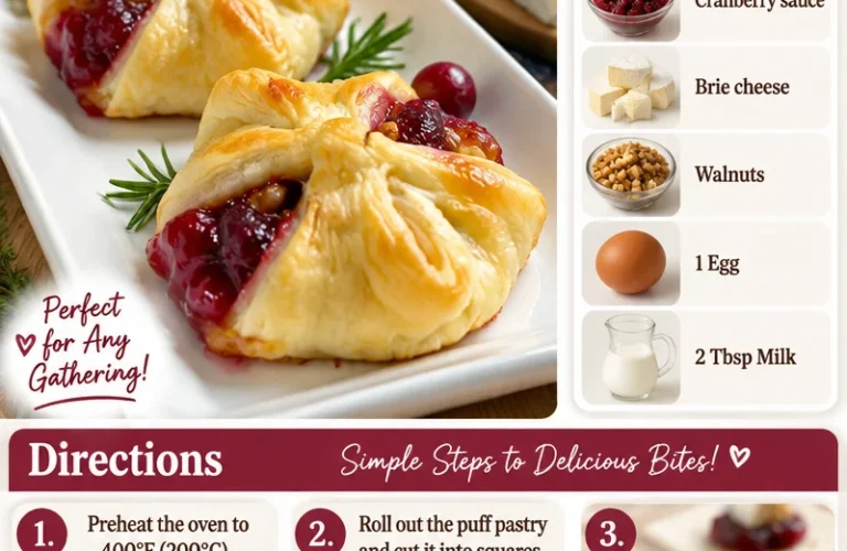 Plate of tasty Cranberry Brie Bites with cranberry sauce and melted cheese