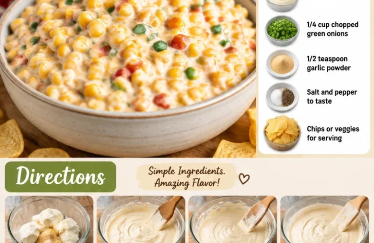 Creamy crack corn dip served in a bowl with chips on the side