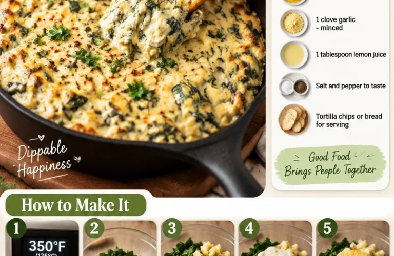 Creamy vegan spinach artichoke dip served in a bowl with fresh vegetables