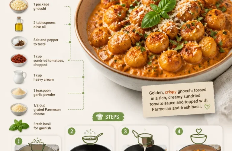 Crispy fried gnocchi served with creamy sundried tomato sauce on a plate.