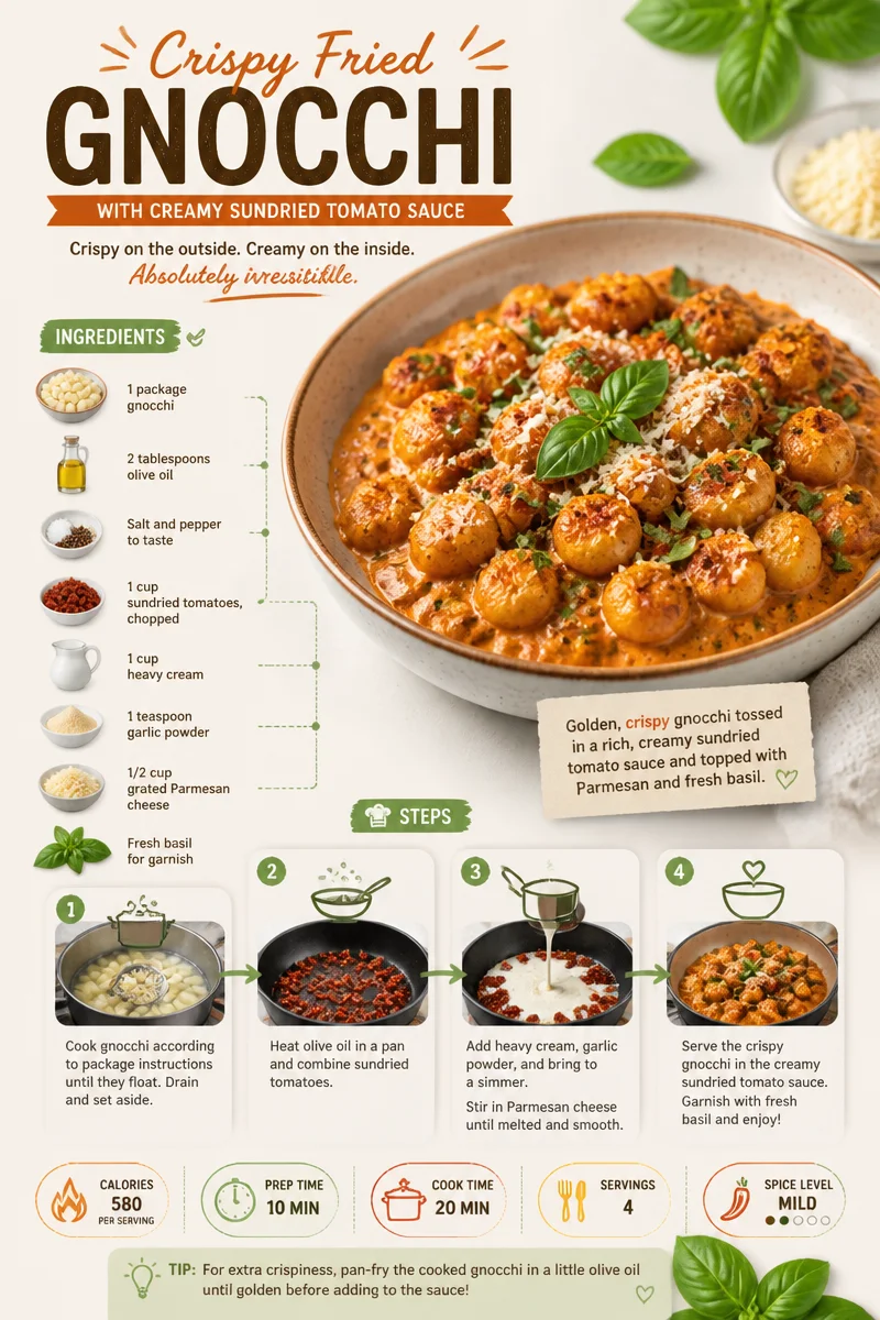 Crispy fried gnocchi served with creamy sundried tomato sauce on a plate.
