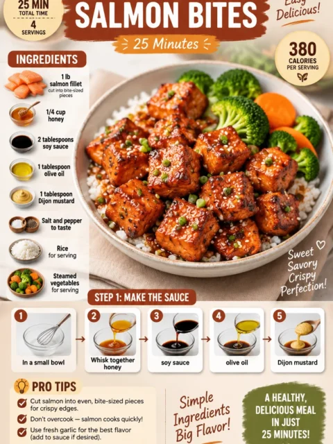 Crispy honey garlic salmon bites served on a plate