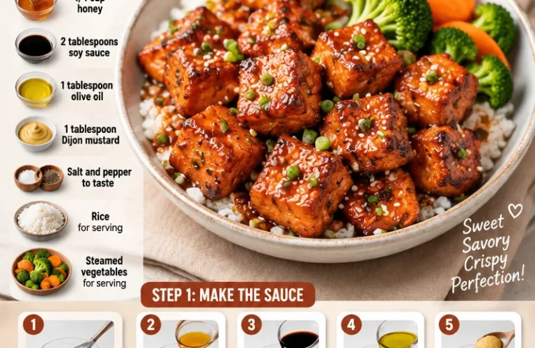 Crispy honey garlic salmon bites served on a plate