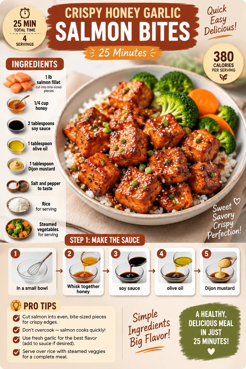Crispy honey garlic salmon bites served on a plate