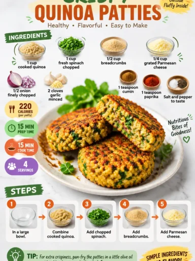 Deliciously crispy quinoa patties served on a plate with fresh herbs.