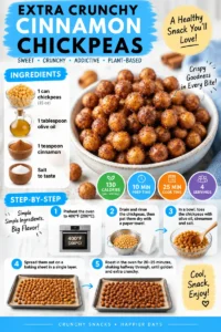 Bowl of crunchy cinnamon chickpeas, a healthy and sweet snack option.