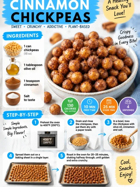 Bowl of crunchy cinnamon chickpeas, a healthy and sweet snack option.