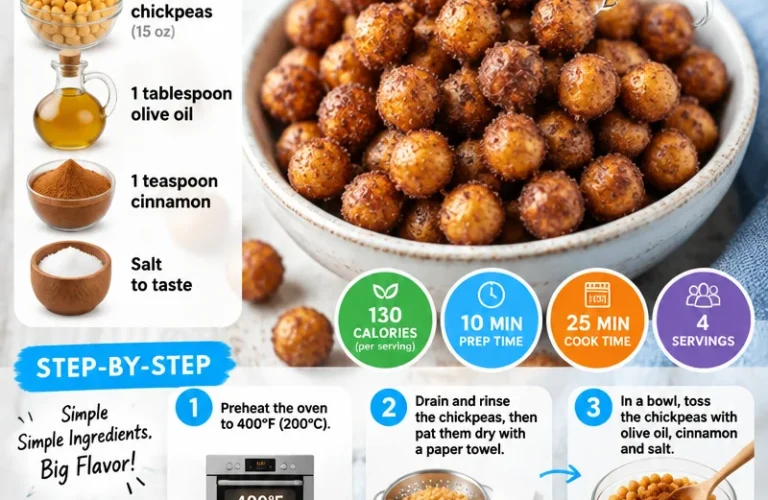 Bowl of crunchy cinnamon chickpeas, a healthy and sweet snack option.