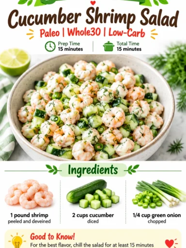 Cucumber shrimp salad with fresh ingredients and vibrant colors in a bowl.