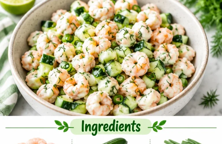 Cucumber shrimp salad with fresh ingredients and vibrant colors in a bowl.