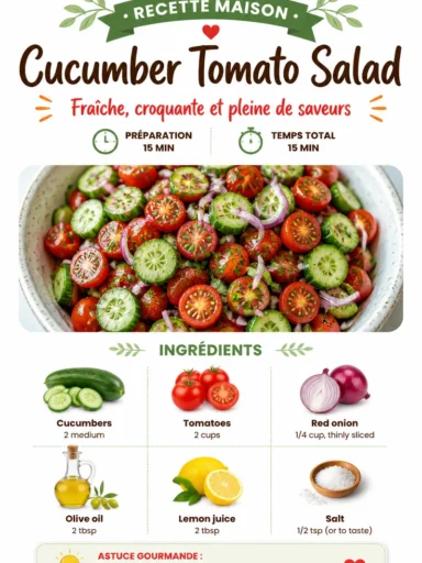 Fresh Cucumber Tomato Salad with herbs and dressing in a bowl