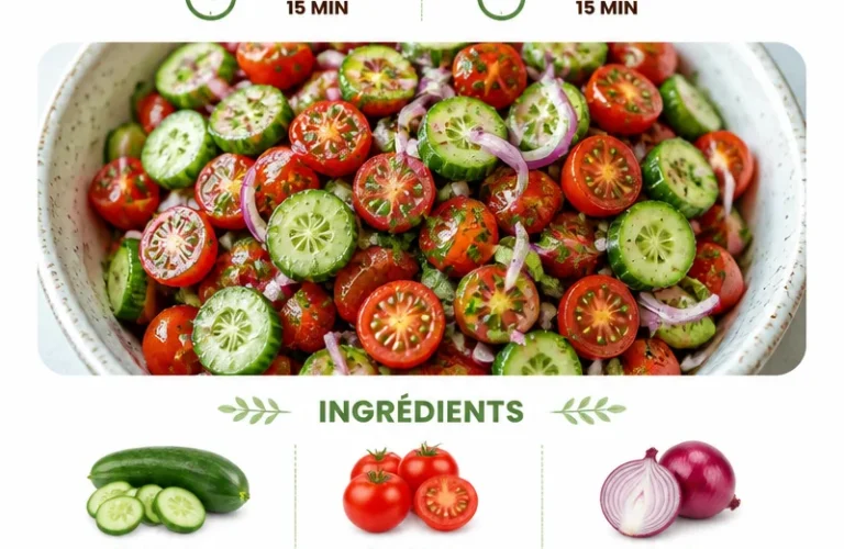 Fresh Cucumber Tomato Salad with herbs and dressing in a bowl