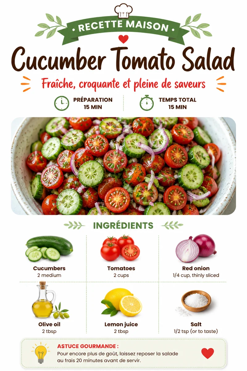 Fresh Cucumber Tomato Salad with herbs and dressing in a bowl