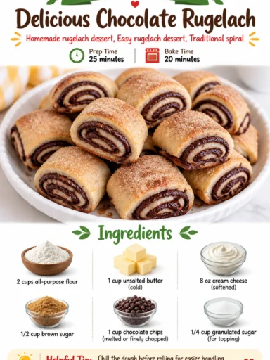 Delicious chocolate rugelach pastries on a white plate