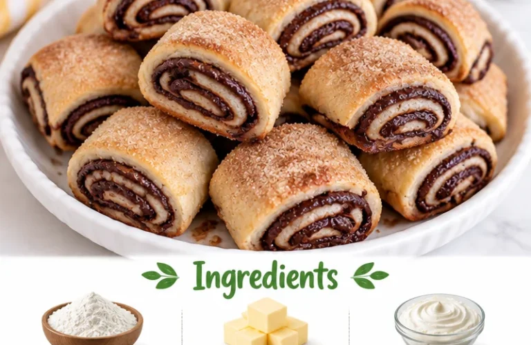 Delicious chocolate rugelach pastries on a white plate
