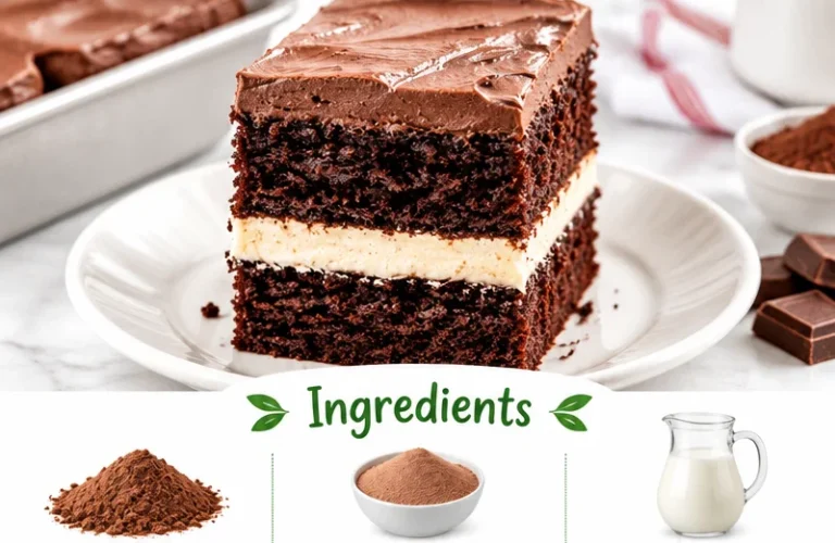 Delicious Ding Dong Sheet Cake with chocolate frosting and cream filling