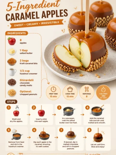 Delicious homemade caramel apples with 5 simple ingredients