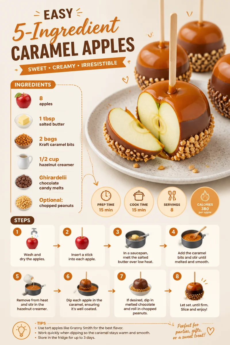 Delicious homemade caramel apples with 5 simple ingredients