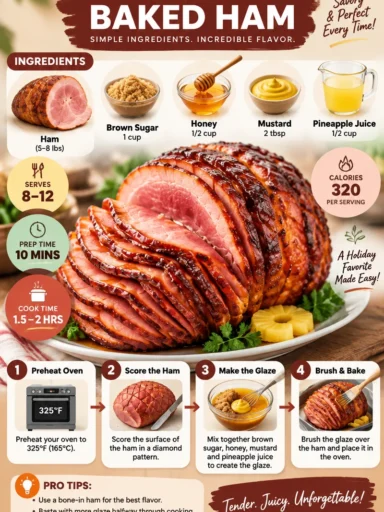 Juicy and flavorful easy baked ham ready to serve