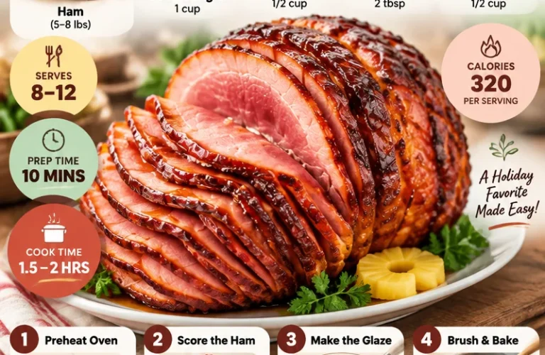 Juicy and flavorful easy baked ham ready to serve