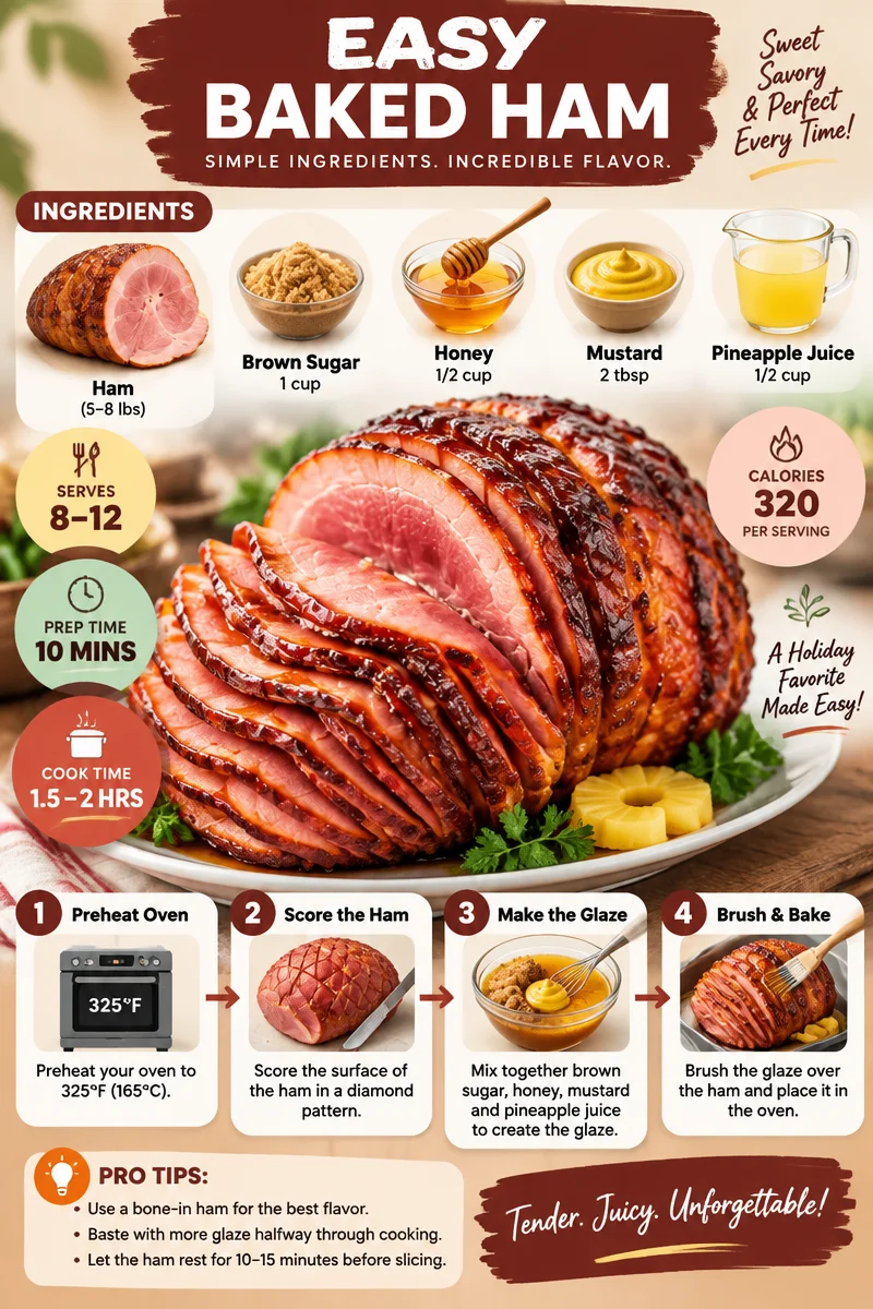 Juicy and flavorful easy baked ham ready to serve