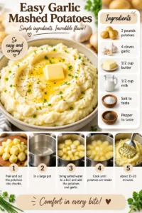 Bowl of creamy and delicious garlic mashed potatoes