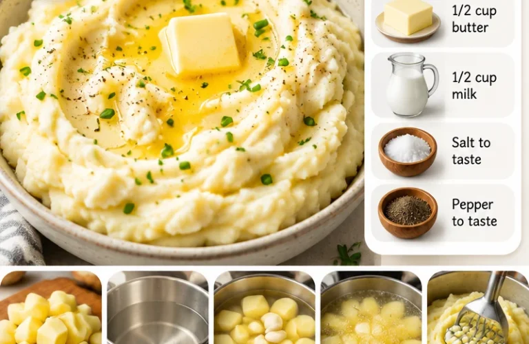 Bowl of creamy and delicious garlic mashed potatoes