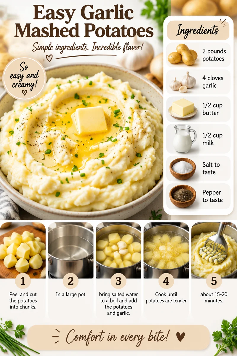 Bowl of creamy and delicious garlic mashed potatoes