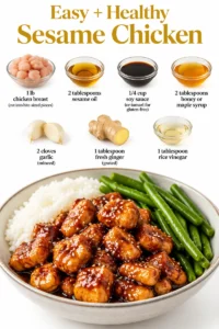 Easy and healthy sesame chicken recipe with vibrant vegetables