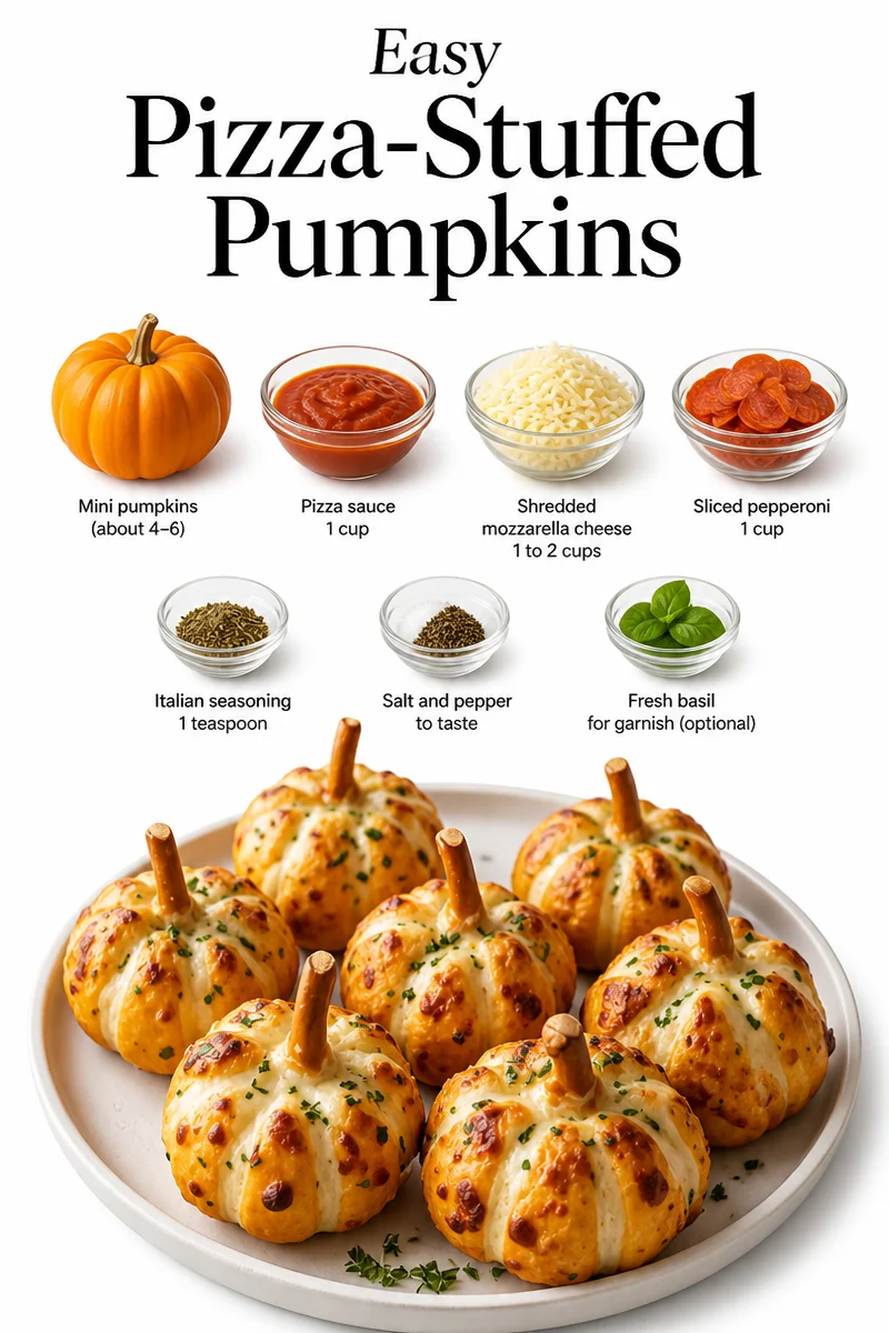 Delicious pizza-stuffed pumpkins filled with cheese and toppings.