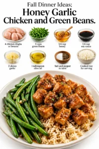 Honey garlic chicken served with green beans on a dinner plate