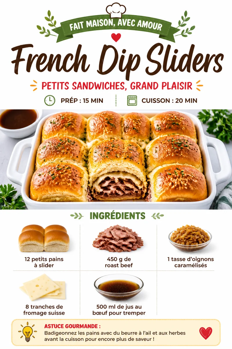 Delicious French Dip Sliders served with au jus for dipping