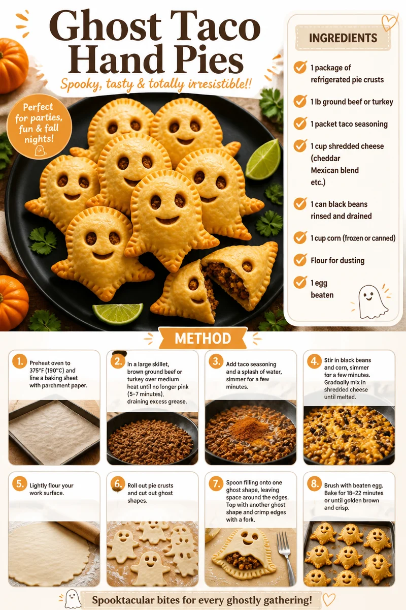 Delicious Ghost Taco Hand Pies filled with savory ingredients.