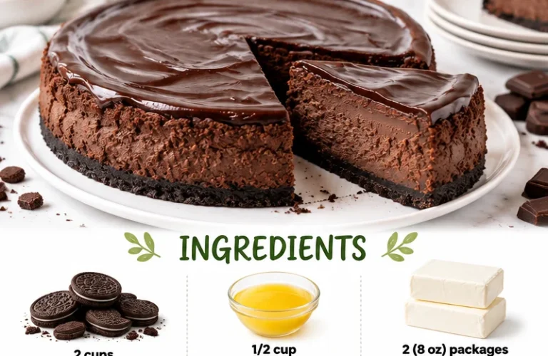 Delicious gluten-free chocolate cheesecake topped with chocolate garnish
