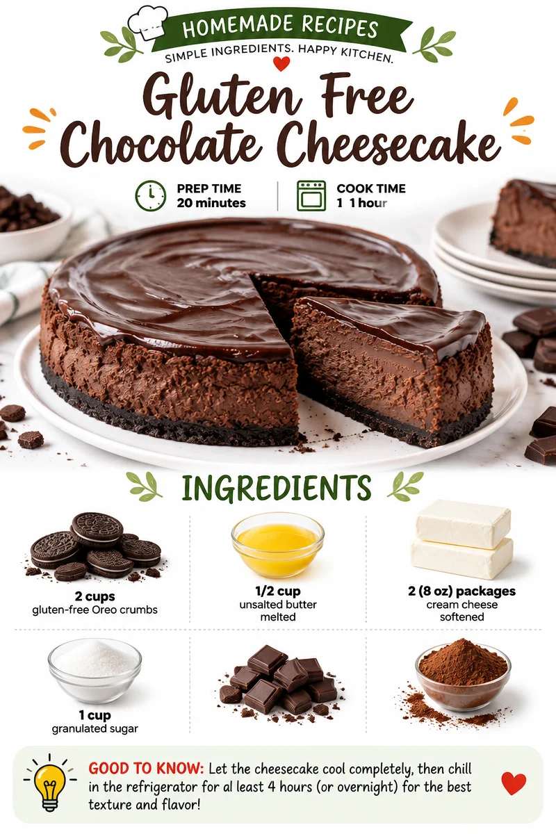 Delicious gluten-free chocolate cheesecake topped with chocolate garnish